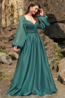 Load image into Gallery viewer, Off the Shoulder Green Plus Size Prom Dress with Ruffles