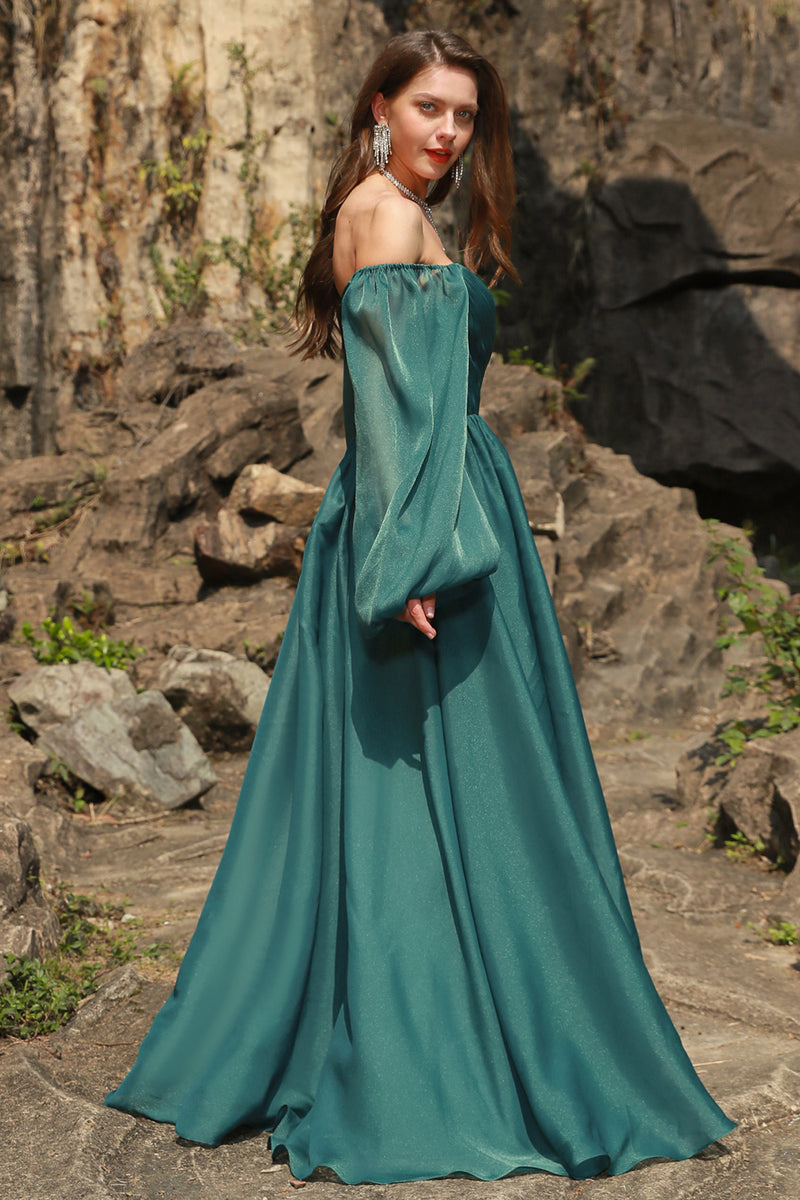Load image into Gallery viewer, Off the Shoulder Green Plus Size Prom Dress with Ruffles