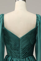 Load image into Gallery viewer, Navy Off Shoulder Long Sleeves Prom Dress with Ruffles