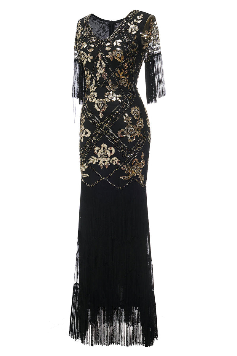 Red and Black Deep V Neck Flapper 1920s Dress