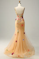 Load image into Gallery viewer, Deep V-Neck Champagne Long Prom Dress with Appliques