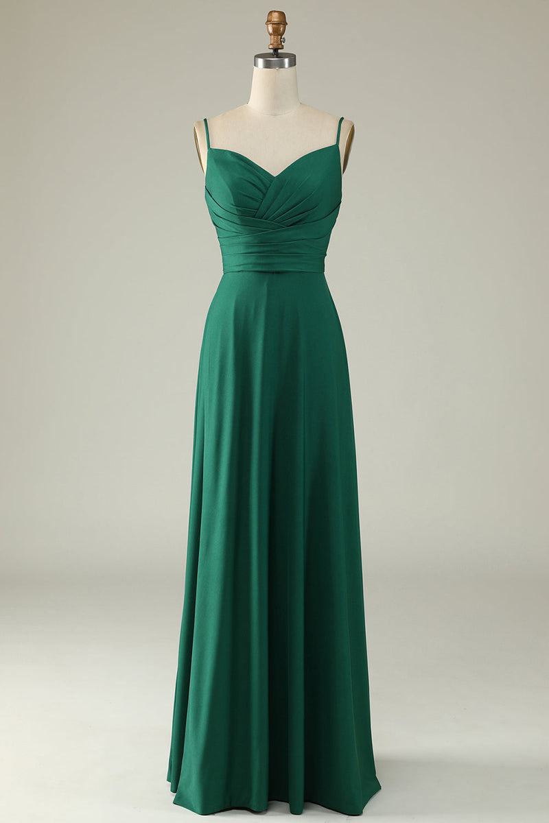Load image into Gallery viewer, Spaghetti Straps Dark Green Long Prom Dress