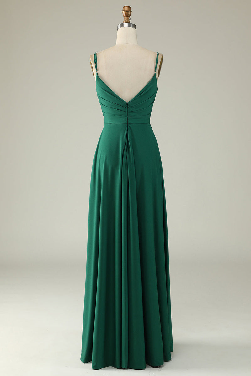 Load image into Gallery viewer, Spaghetti Straps Dark Green Long Prom Dress