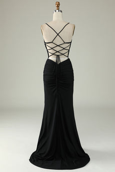 Mermaid Lace-Up Back Black Long Prom Dress