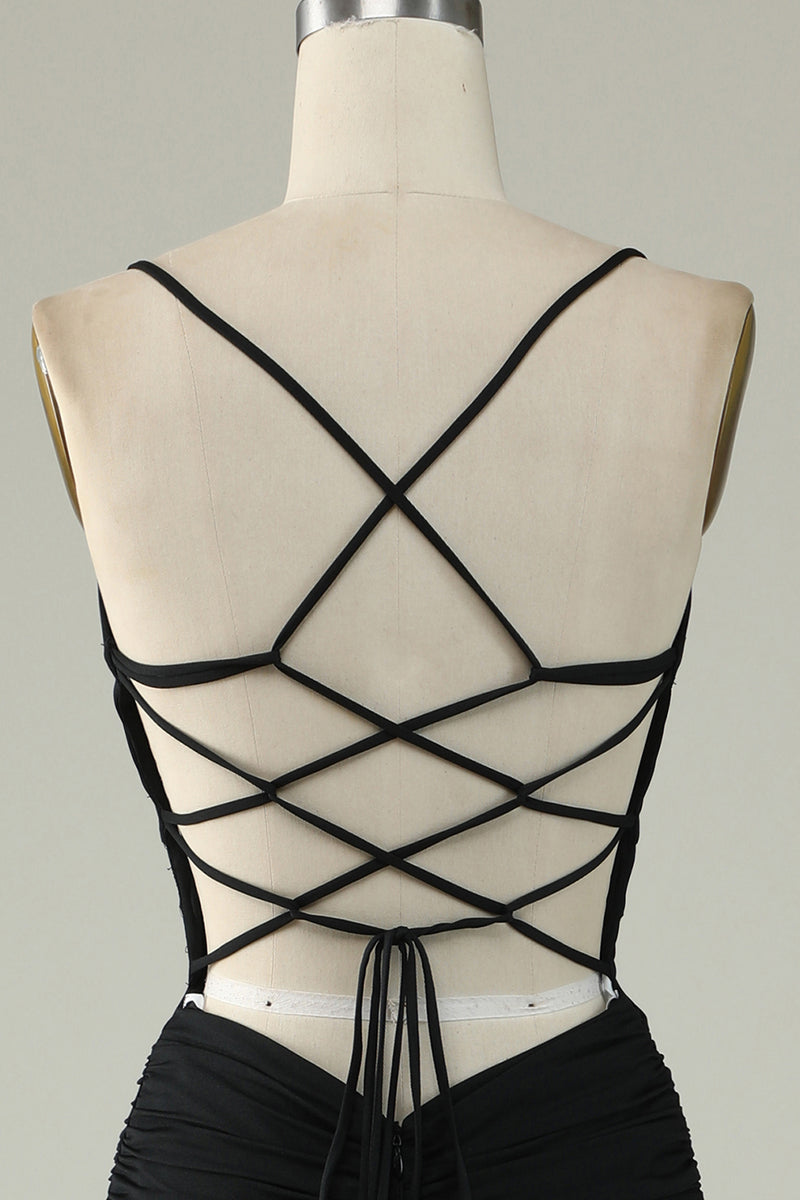 Load image into Gallery viewer, Mermaid Lace-Up Back Black Long Prom Dress