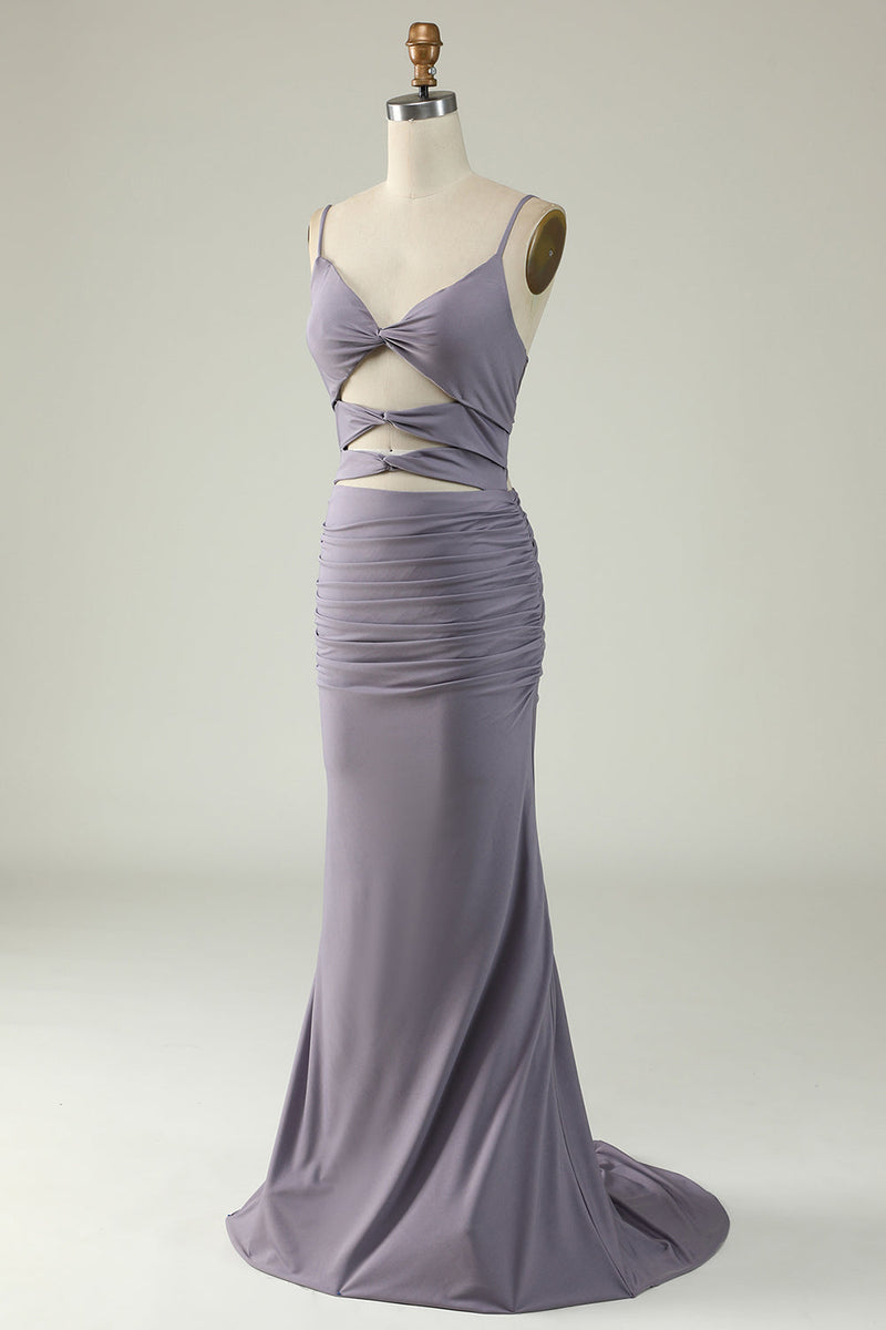 Load image into Gallery viewer, Mermaid Lace-Up Back Grey Purple Long Prom Dress