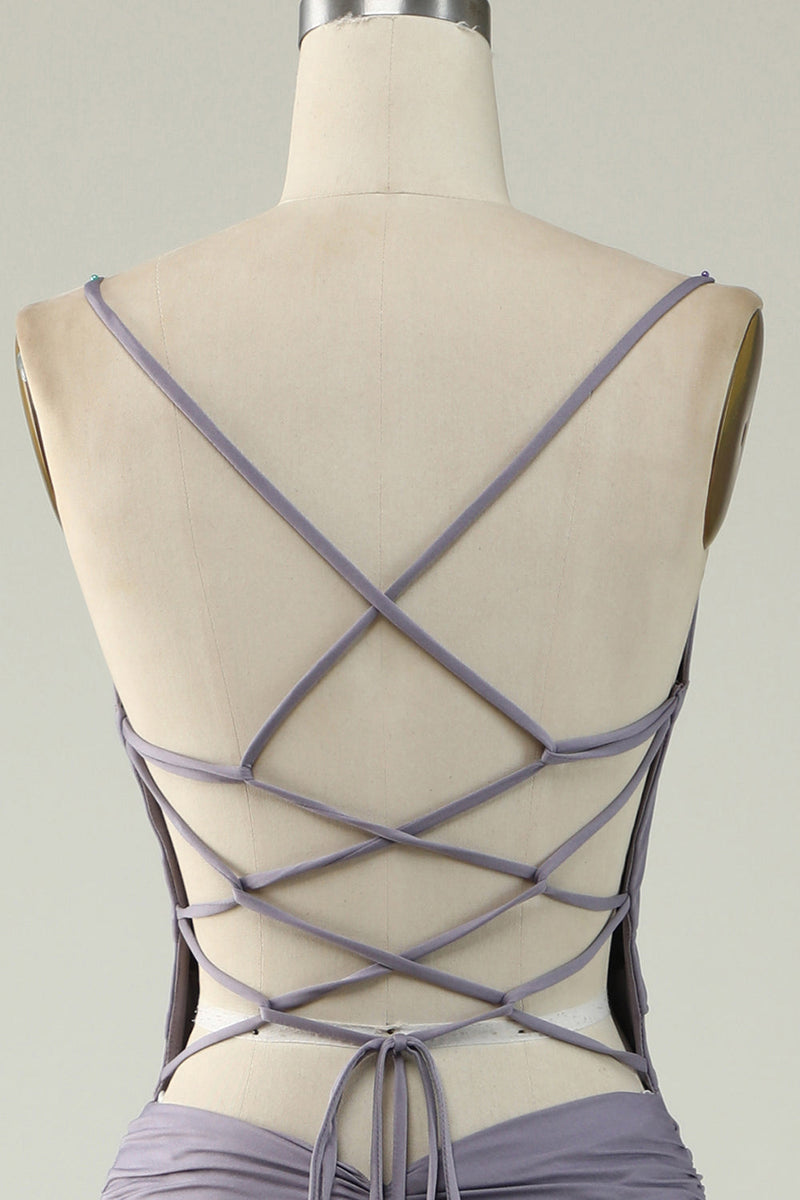 Load image into Gallery viewer, Mermaid Lace-Up Back Grey Purple Long Prom Dress