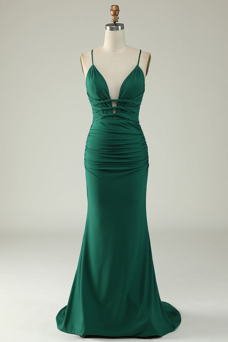 Load image into Gallery viewer, Mermaid Deep V-Neck Royal Blue Long Prom Dress