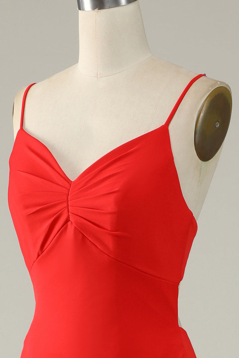 Load image into Gallery viewer, Mermaid Spaghetti Straps Red Long Prom Dress with Slit