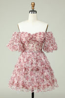 Load image into Gallery viewer, Off the Shoulder Short Prom Dress with Floral Print