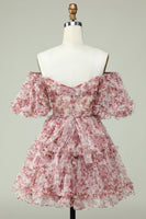Load image into Gallery viewer, Off the Shoulder Short Prom Dress with Floral Print