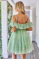 Load image into Gallery viewer, Cute A Line Lavender Off the Shoulder Corset Short Prom Dress with Ruffles