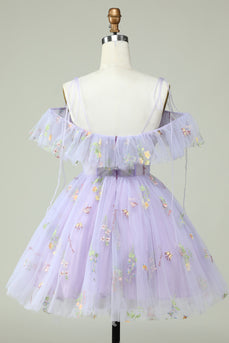 Lavender Off the Shoulder Corset Short Prom Dress with Ruffles