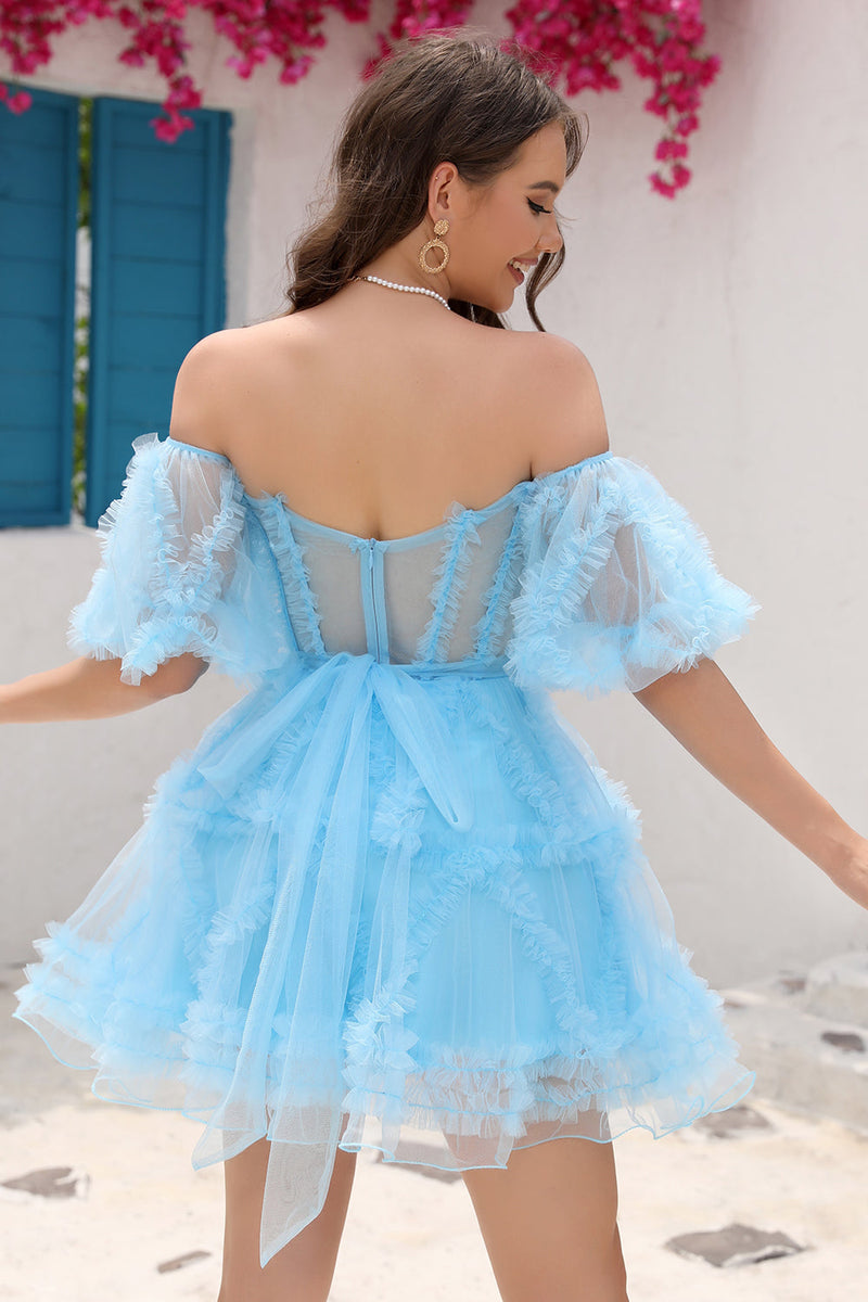 Short blue tulle dress hotsell