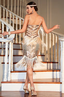 Load image into Gallery viewer, Spaghetti Straps Champagne Roaring 20s Great Gatsby Dress with Tassels