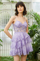 Load image into Gallery viewer, Cute A Line Spaghetti Straps Dark Blue Sparkly Corset Party Dress