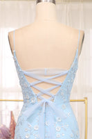 Load image into Gallery viewer, Blue Mermaid Spaghetti Straps Long Prom Dress With Appliques