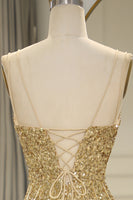 Load image into Gallery viewer, Sparkly Golden Mermaid Backless Long Prom Dress With Slit