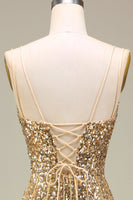 Load image into Gallery viewer, Sparkly Mermaid Golden Long Prom Dress with Slit