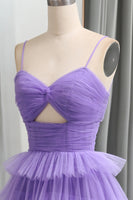 Load image into Gallery viewer, Purple Tulle A Line Tiered Long Prom Dress With Front Slit