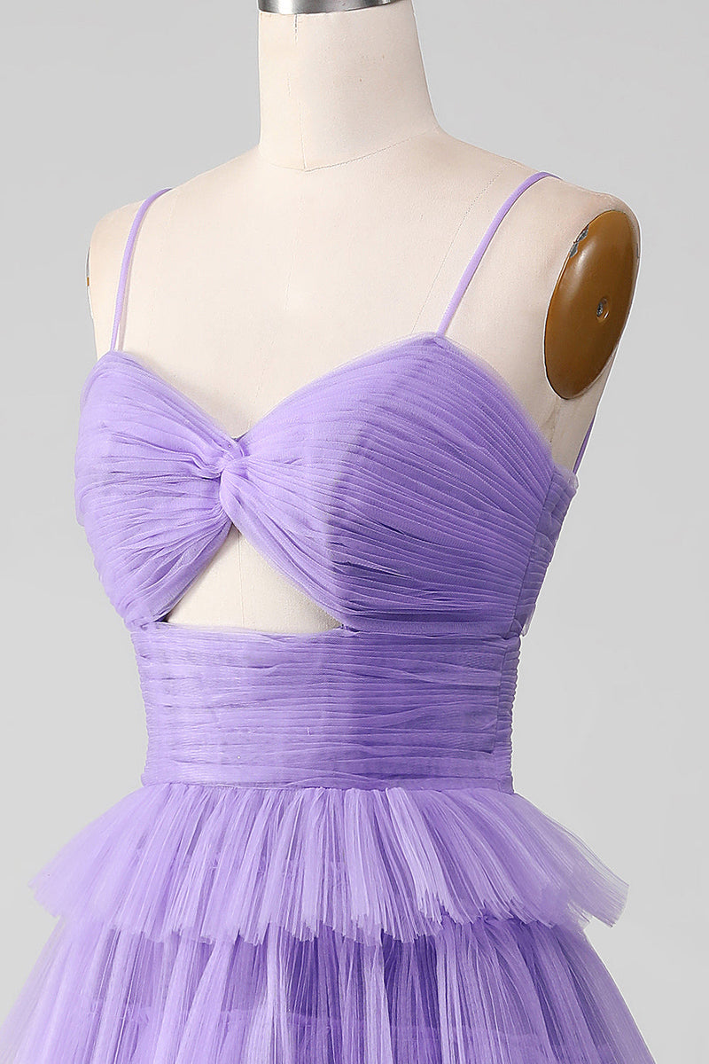 Load image into Gallery viewer, Purple Tulle A-Line Tiered Long Prom Dress with Slit