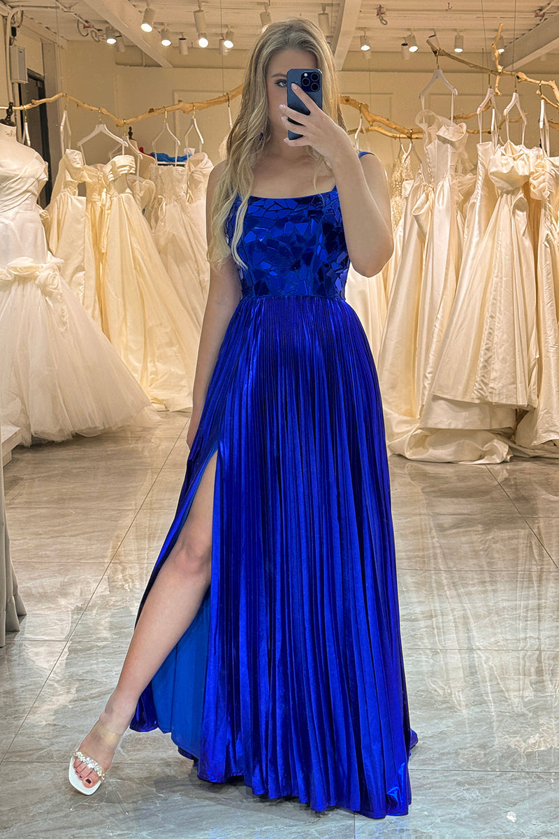 Load image into Gallery viewer, Royal Blue Long Mirror Prom Dress With Slit