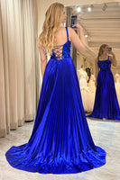 Load image into Gallery viewer, Royal Blue Long Mirror Prom Dress With Slit