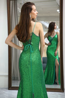 Load image into Gallery viewer, Sparkly Dark Green Mermaid Long Prom Dress With Slit