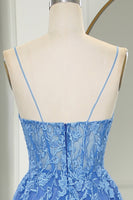 Load image into Gallery viewer, Blue A Line Tulle Long Prom Dress With Appliques