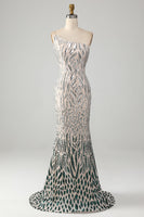 Load image into Gallery viewer, Sparkly Mermaid One Shoulder Dark Green Sequins Long Prom Dress