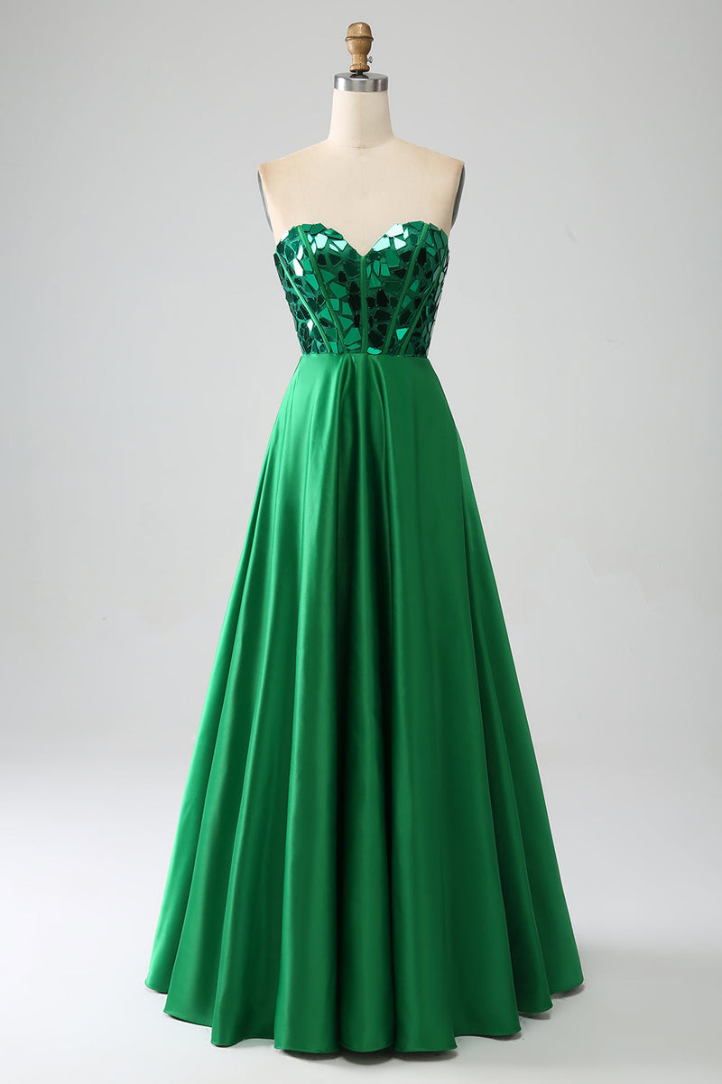 Load image into Gallery viewer, A-Line Sweetheart Dark Green Corset Prom Dress