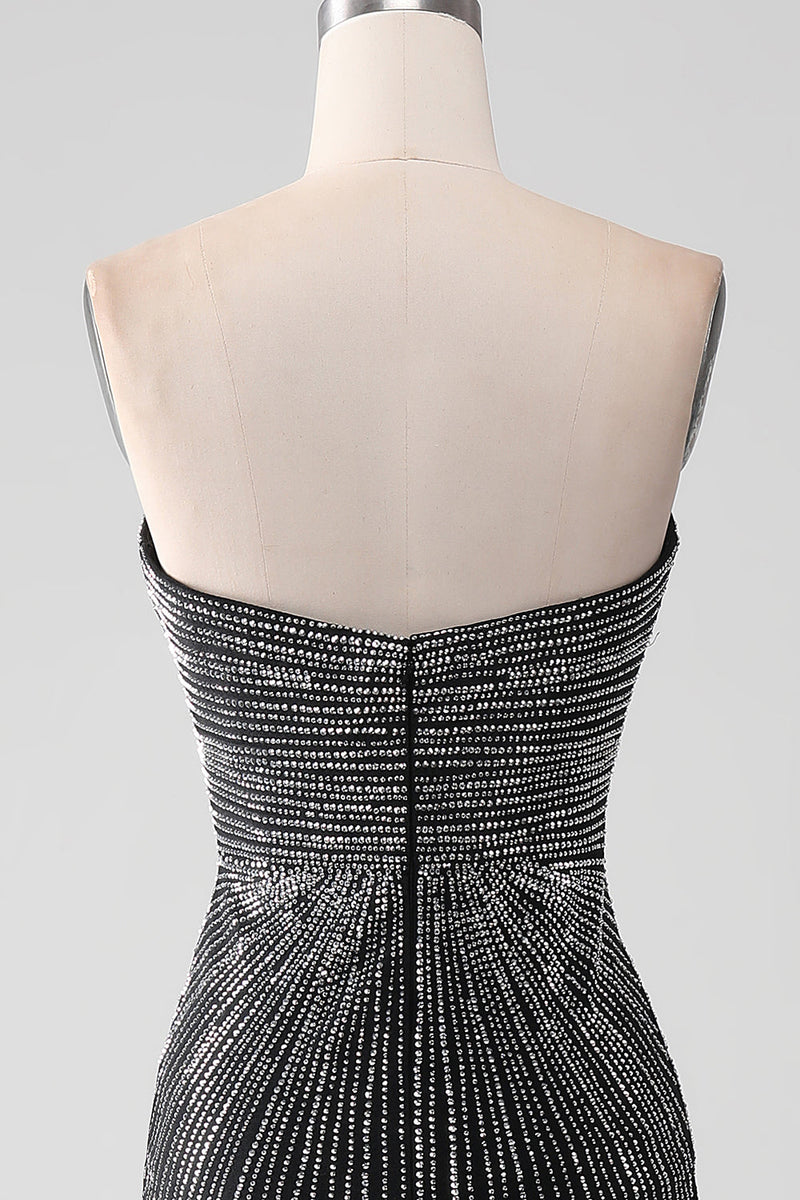 Load image into Gallery viewer, Black Glitter Strapless Mermaid Prom Dress with Slit