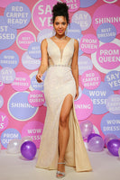 Load image into Gallery viewer, Sparkly Mermaid Sequins Champange Long Prom Dress with Slit