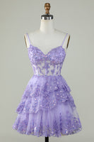 Load image into Gallery viewer, Cute A Line Spaghetti Straps Dark Blue Sparkly Corset Party Dress