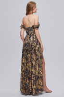 Load image into Gallery viewer, Glitter Brown Off the Shoulder Formal Dress with Slit