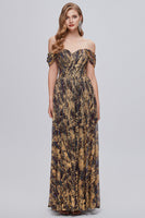 Load image into Gallery viewer, Glitter Brown Off the Shoulder Formal Dress with Slit