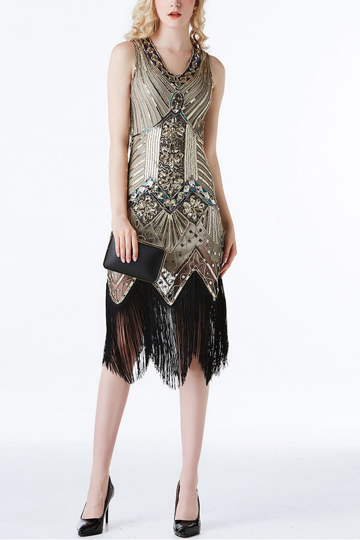 gold flapper dress uk Black & Gold Flapper Dress 14
