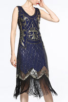 Load image into Gallery viewer, Gold 1920s Fringe Sequin Flapper Dress