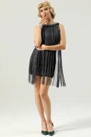 Load image into Gallery viewer, Round Neck Black Fringed 1920's Dress
