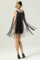 Load image into Gallery viewer, Round Neck Black Fringed 1920's Dress