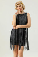 Load image into Gallery viewer, Round Neck Black Fringed 1920's Dress