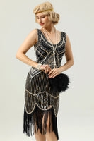 Load image into Gallery viewer, Red and Black Deep V Neck Flapper 1920s Dress