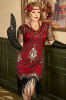 Load image into Gallery viewer, Black Golden Sequins Gatsby Fringed Plus Size 1920s Dress