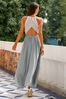 Load image into Gallery viewer, Grey Open Back Long Formal Dress