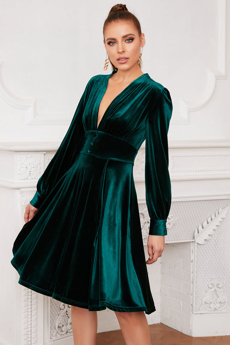 Long Sleeve Green Velvet Maxi Dress Velvet Dress Womens Emerald