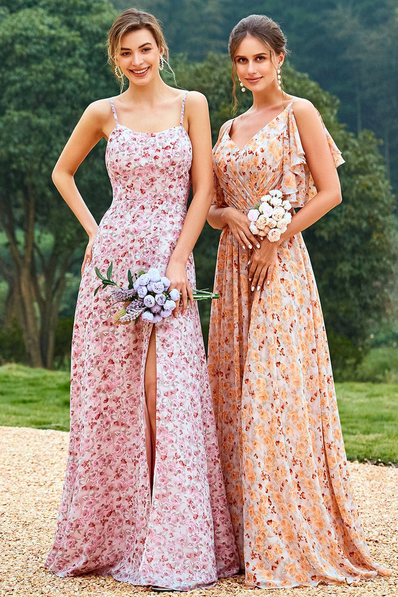 Pink floral bridesmaid dress sales
