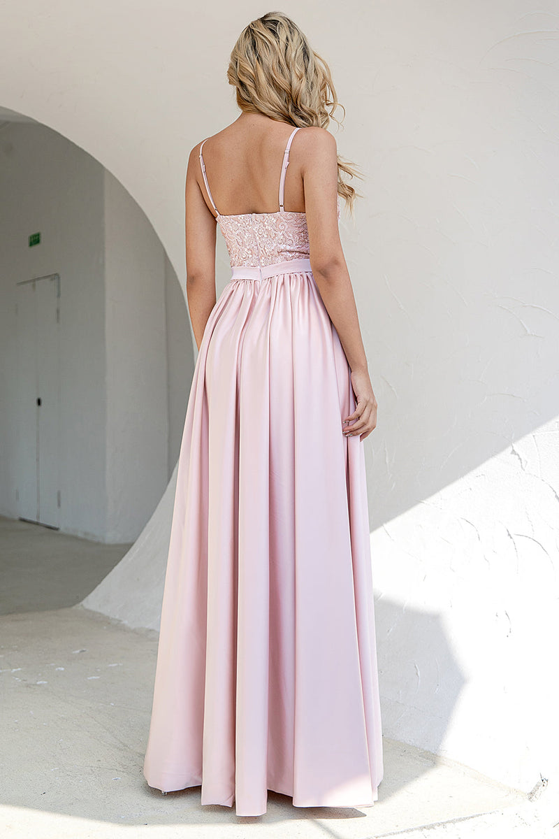 Load image into Gallery viewer, Spaghetti Straps Blush Prom Dress with Slit