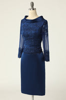 Load image into Gallery viewer, Navy Long Sleeves Bodycon Mother Dress