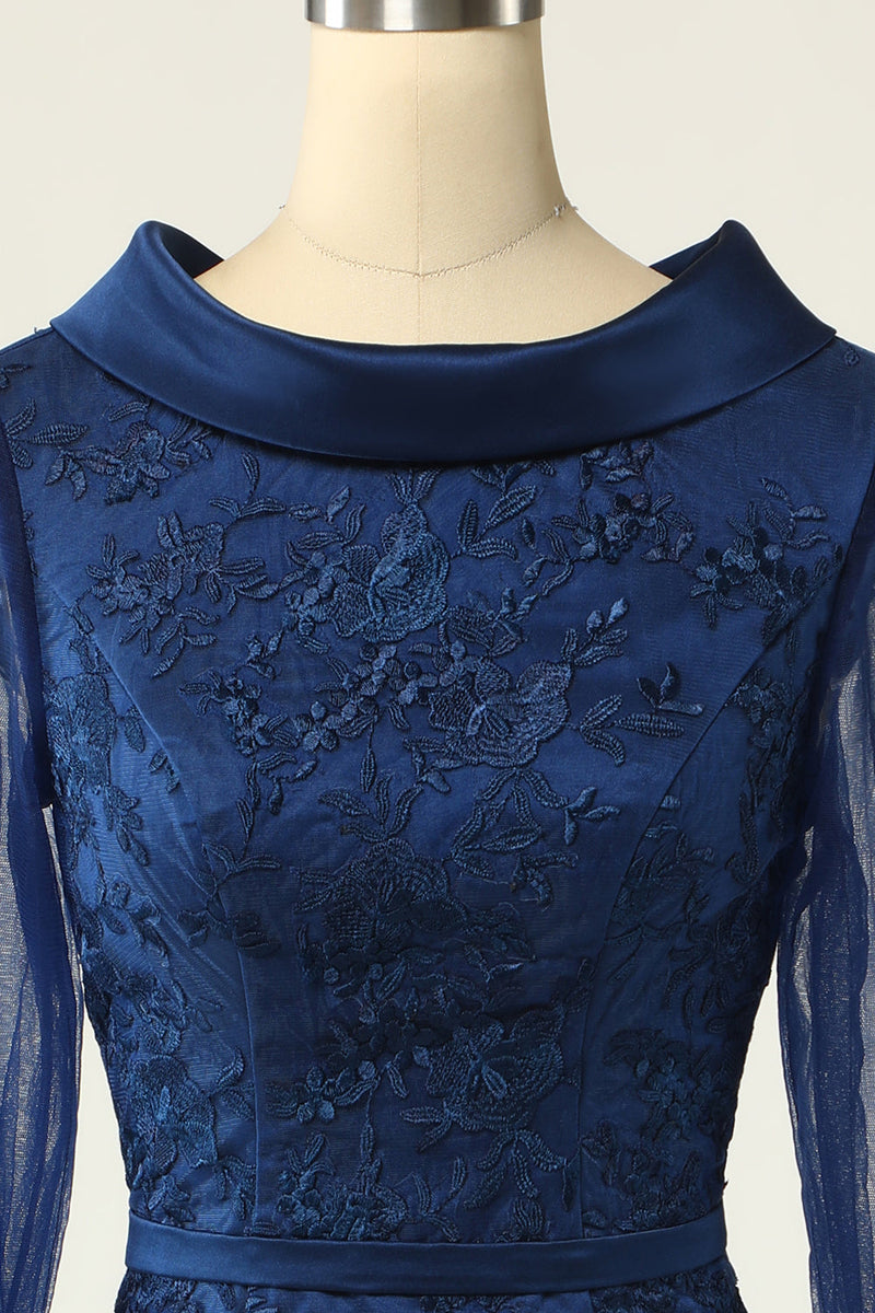 Load image into Gallery viewer, Navy Long Sleeves Bodycon Mother Dress