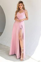 Load image into Gallery viewer, Blush Spaghetti Straps Long Prom Dress with Slit
